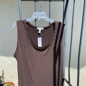 3x Tank Top, Brown with Rhinestones